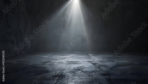 Dark room with a spotlight on the floor.