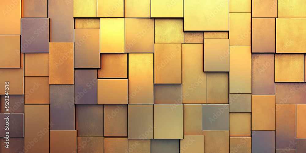 Golden Geometry: A mesmerizing 3D render of metallic gold and bronze cubes, forming an intricate and modern abstract background. 