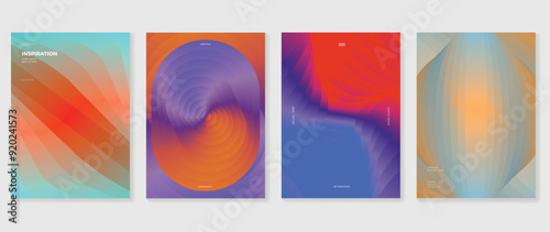 Modern gradient poster background vector set. Minimalist style cover template with vibrant perspective geometric prism shapes collection. Ideal design for social media, cover, banner, flyer.