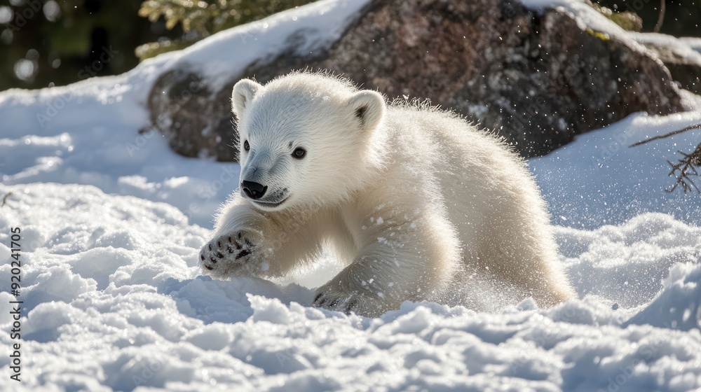 Playful Polar Bear Cub in Snowy Wilderness Playful Polar Bear Cub in Snowy Wilderness
