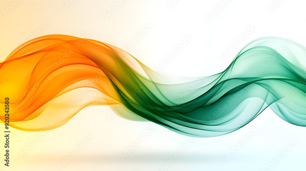 Obraz premium Abstract flowing waves in orange and green colors on a light background.