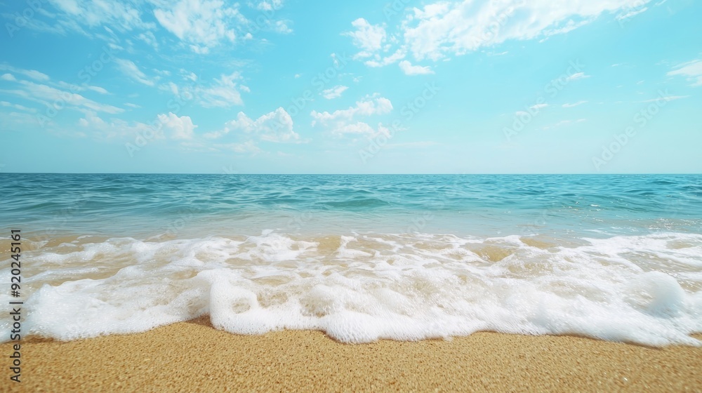 A serene beach scene with soft waves lapping at golden sand under a bright blue sky, perfect for relaxation and inspiration. A serene beach scene with soft waves lapping at golden sand under a bright blue sky, perfect for relaxation and inspiration.
