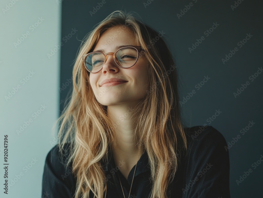 Woman with glasses looking out window Woman with glasses looking out window
