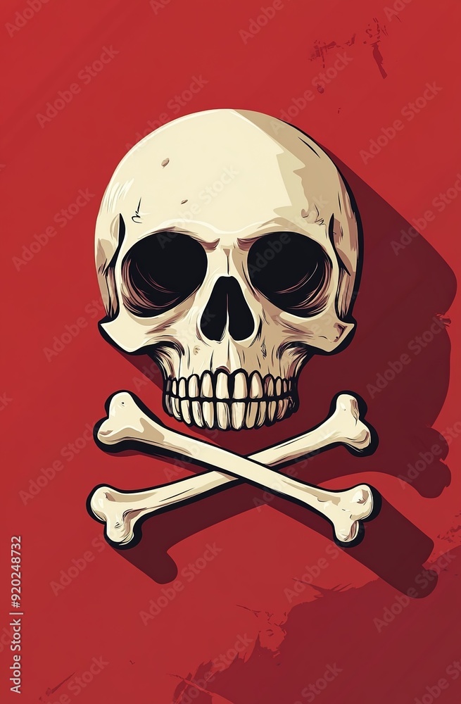 A flat vector illustration of an old skull and crossbones logo design on a red background
A flat vector illustration of an old skull and crossbones logo design on a red background