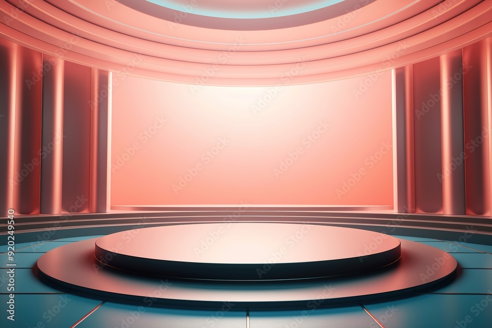 Minimalist podium with light pink background.