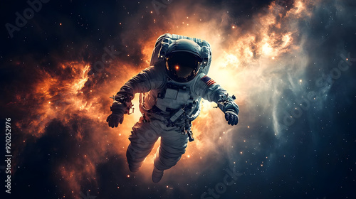 Wallpaper Mural An astronaut floating in space, surrounded by a vibrant cosmic backdrop. Torontodigital.ca