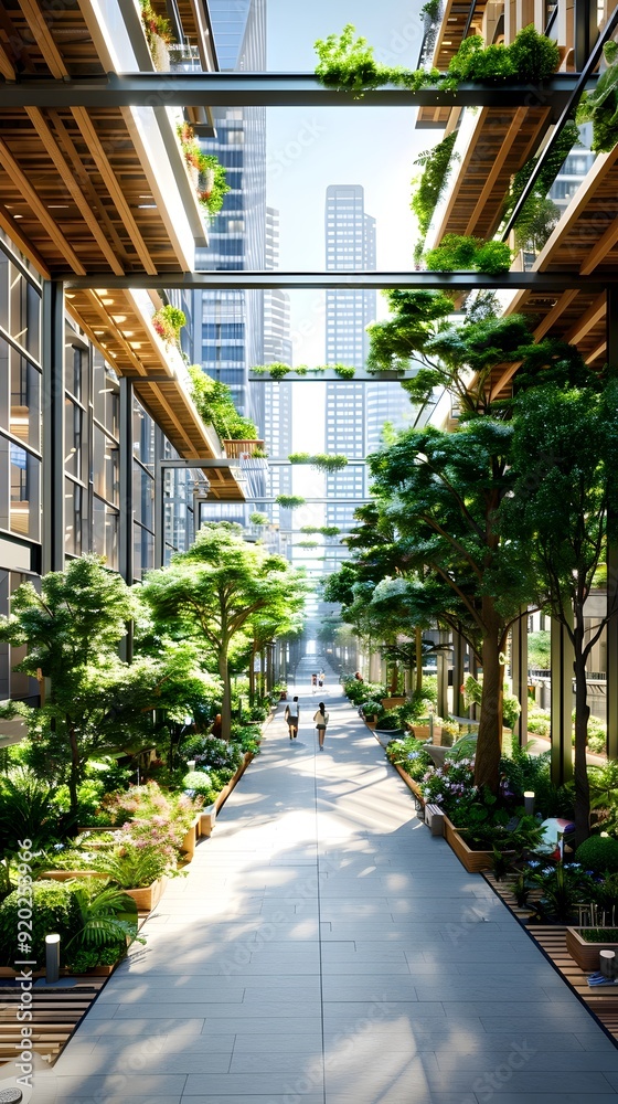 Modern City Park with Greenery and Walkway. Modern City Park with Greenery and Walkway.