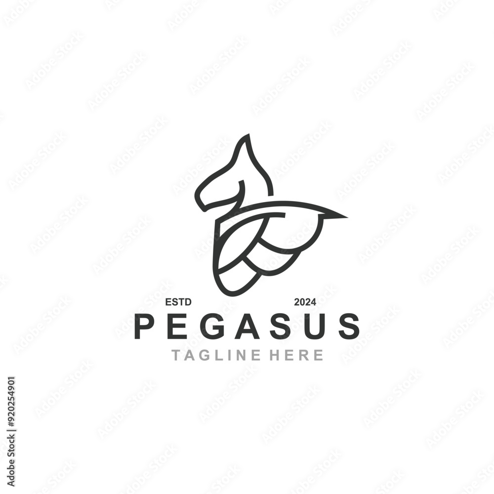 Fototapeta premium Pegasus horse Logo minimalist, Line art, Modern simple mascot, Mystic premium emblem template