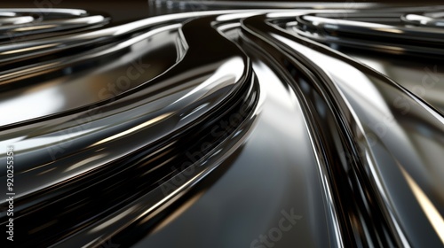 Abstract Background Smooth, Reflective Chrome Metal Wavy Lines in 3D Render, for Modern Design