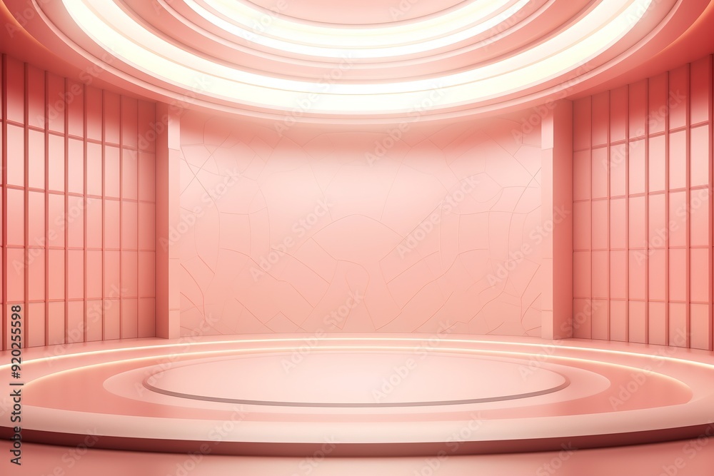 Pink circular podium with glowing lights, perfect for product display. Pink circular podium with glowing lights, perfect for product display.