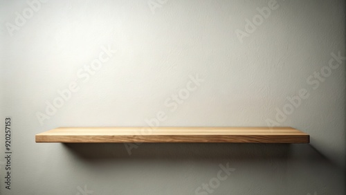 A stark, vacant wooden shelf stands against a neutral backdrop, devoid of any objects or decor, evoking a sense of emptiness and minimalism.