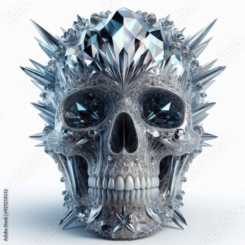 detailed crystal skull on white background
 photo