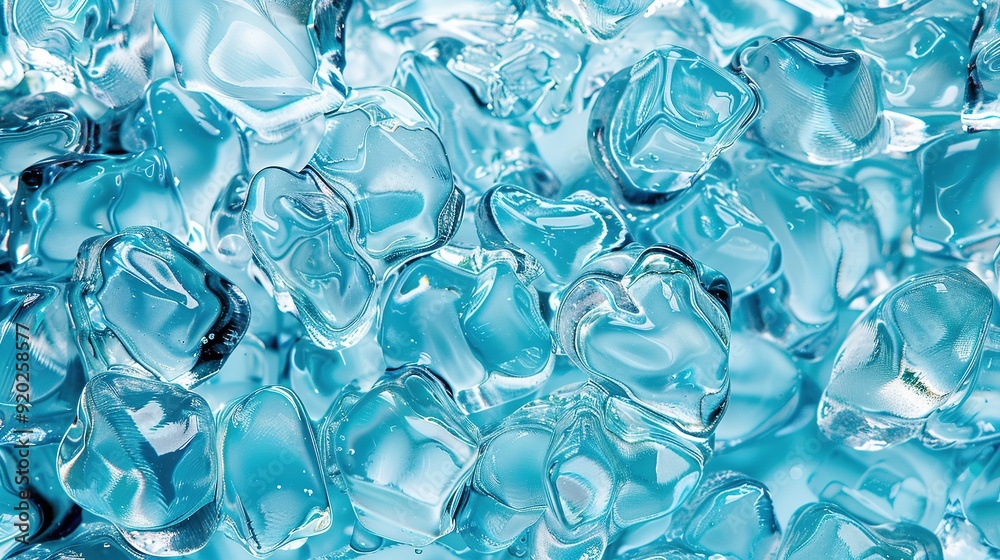 Blue counter top with a pile of ice cubes in the foreground and several ice cubes on top in the background Blue counter top with a pile of ice cubes in the foreground and several ice cubes on top in the background