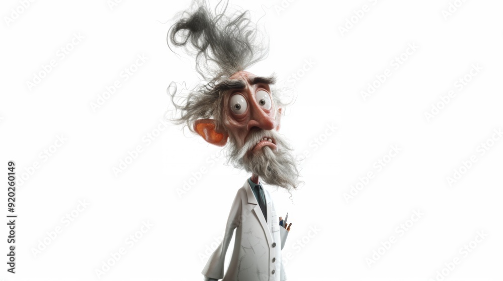 A cartoon depiction of an older man with grey hair, a white coat, and a worried expression. A cartoon depiction of an older man with grey hair, a white coat, and a worried expression.