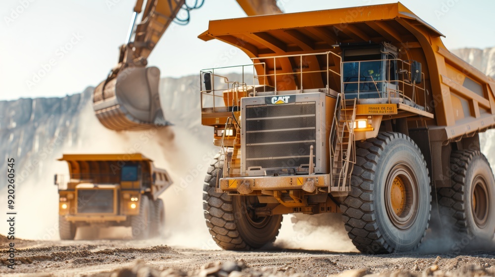 Fototapeta premium Bucket Wheel Excavator and Mining Haul Truck in Coal Mine