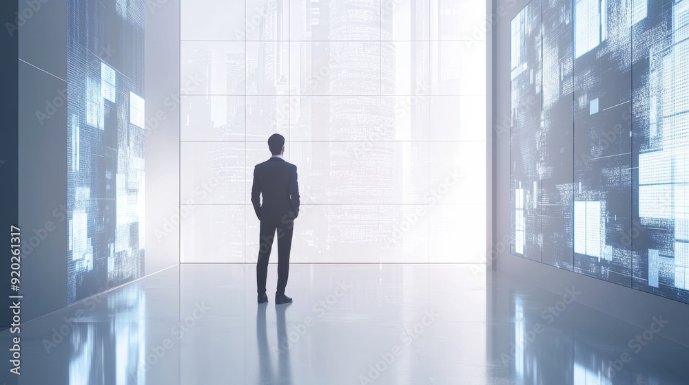 Modern Leadership in Minimalist Office with Digital Art Displays Modern Leadership in Minimalist Office with Digital Art Displays