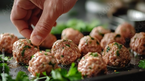 Creating Flavorful Meatballs with Handmade Love - Photorealistic Home Cooking Process With Fresh Herbs and Spices