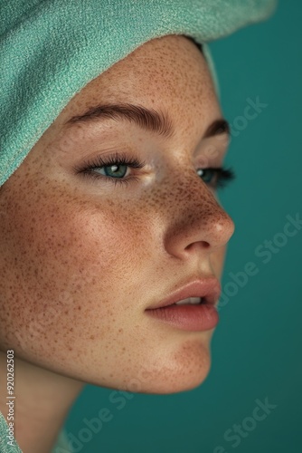 Woman with towel on her head photo