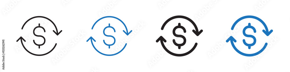 Currency exchange Flat symbol set outline Currency exchange Flat symbol set outline