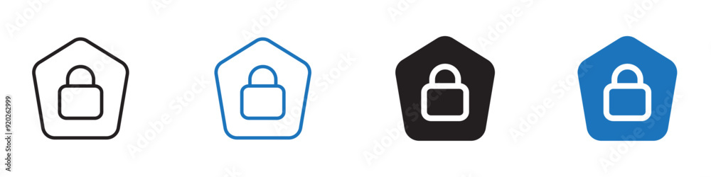 Home security icon Flat symbol set outline Home security icon Flat symbol set outline