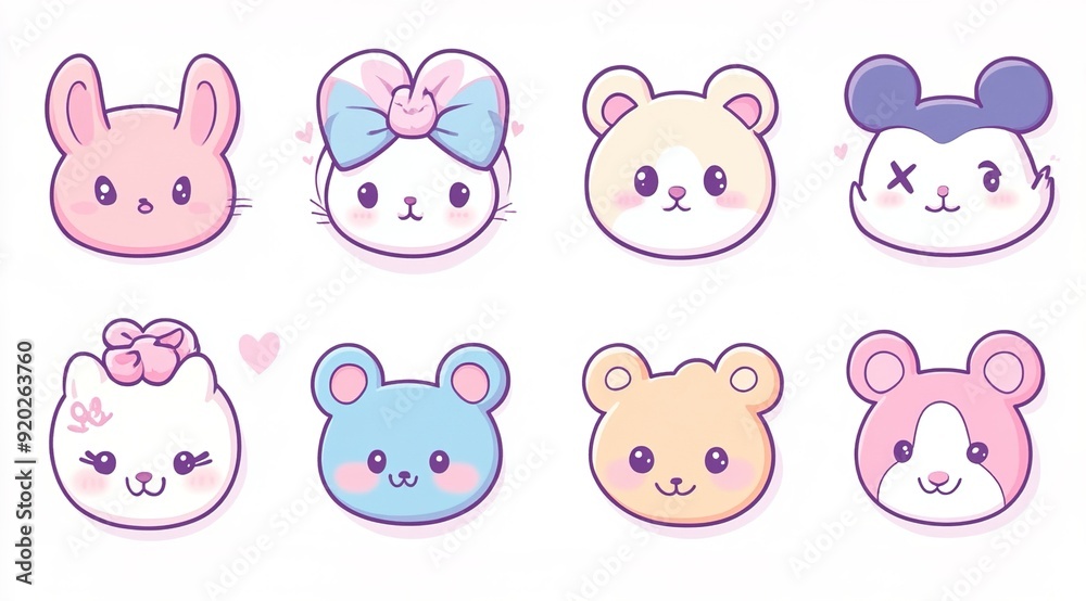 A set of cute animal icons in a vector illustration style with flat design A set of cute animal icons in a vector illustration style with flat design