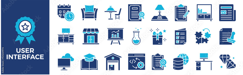 User Interface icon collection set. Containing design, interface, ui, screen, vector, user, technology, and more. Solid vector icons collection User Interface icon collection set. Containing design, interface, ui, screen, vector, user, technology, and more. Solid vector icons collection