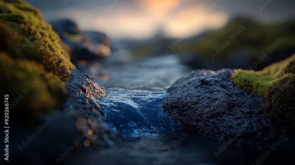 River with rocks and grass in foreground, cloudy sky in background River with rocks and grass in foreground, cloudy sky in background
