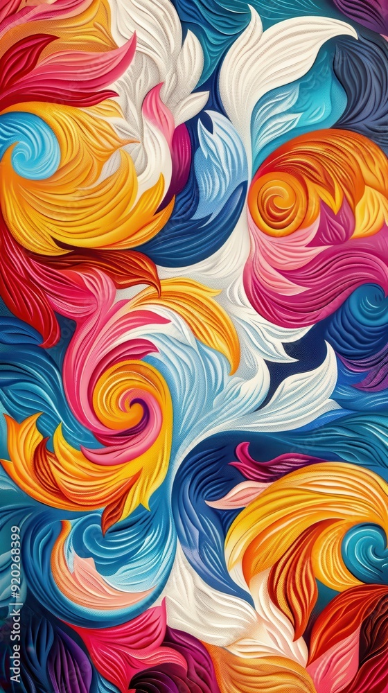 A dynamic arrangement of swirling colors expresses energy and creativity A dynamic arrangement of swirling colors expresses energy and creativity