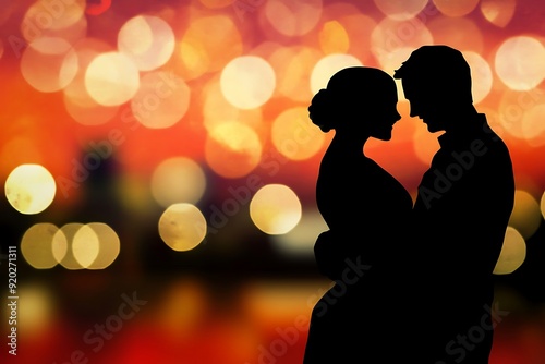 Silhouette of lover, Bokeh background.