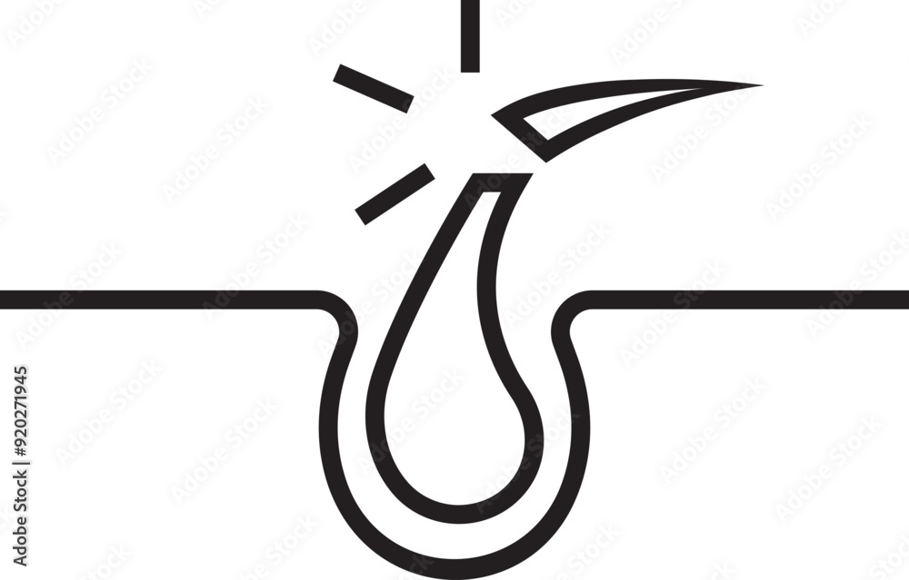 Naklejka premium Hair care linear icon. Hair Follicle Treatment, glyph silhouette for trichology. Shiny healthy hair sign. Healthy Dermatology for Epidermis Outline vector illustration on transparent background.
