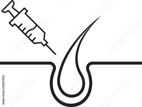 Hair care linear icon. Hair Follicle Treatment, glyph silhouette for trichology. Shiny healthy hair sign. Healthy Dermatology for Epidermis Outline vector illustration on transparent background.