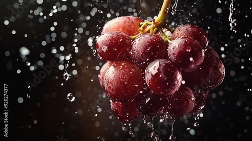 Red Grapes Splashing in Water