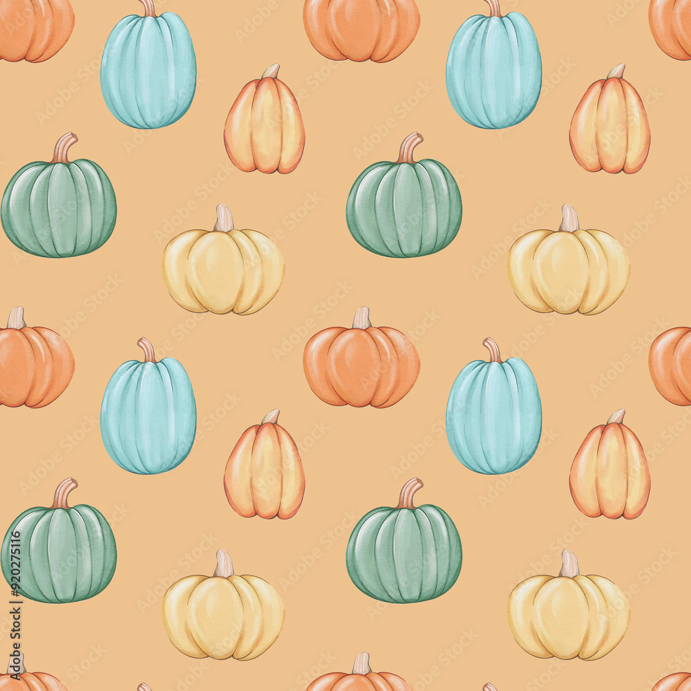 Seamless pattern with colorful pumpkins Seamless pattern with colorful pumpkins