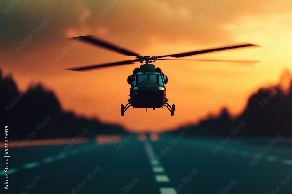 A military helicopter flies low over a highway, representing a military training exercise or mission in modern warfare.
A military helicopter flies low over a highway, representing a military training exercise or mission in modern warfare.