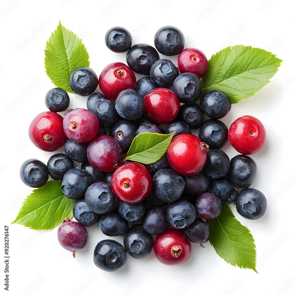 Fresh Assorted Berries With Green Leaves Isolated On White Background Fresh Assorted Berries With Green Leaves Isolated On White Background