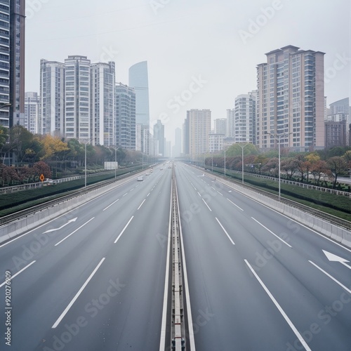 empty highway with cityscape and skyline of chengdu,China.