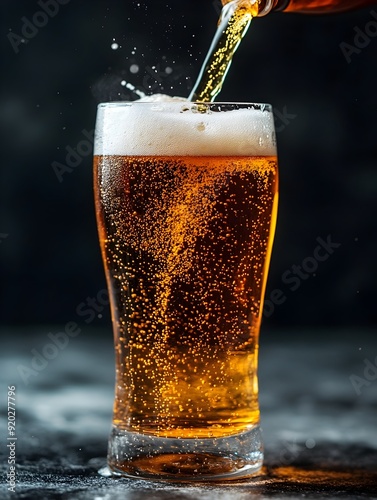 Wallpaper Mural Pouring golden amber beer into a glass with clear space and bubbles splashing Torontodigital.ca