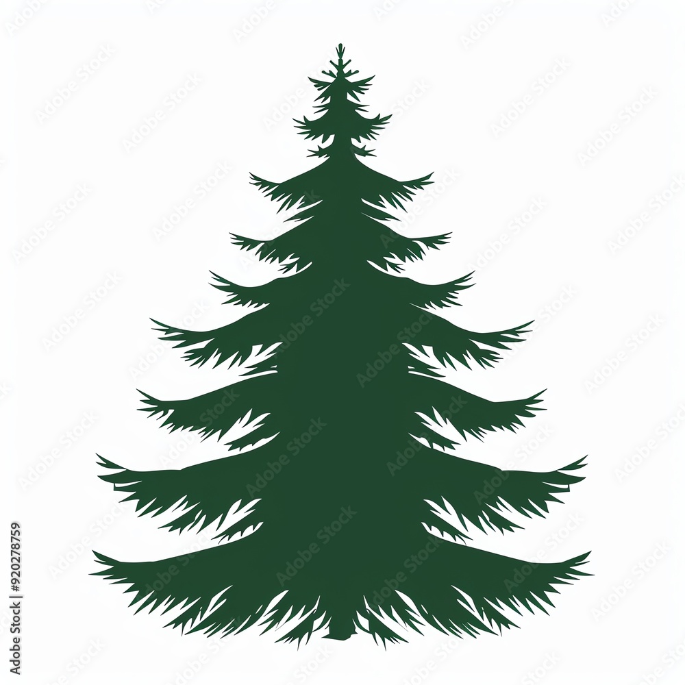Fototapeta premium Silhouette of a green pine tree isolated on white background, perfect for nature and holiday themed projects.