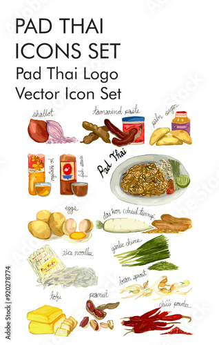 Pad thai logo vector icon set