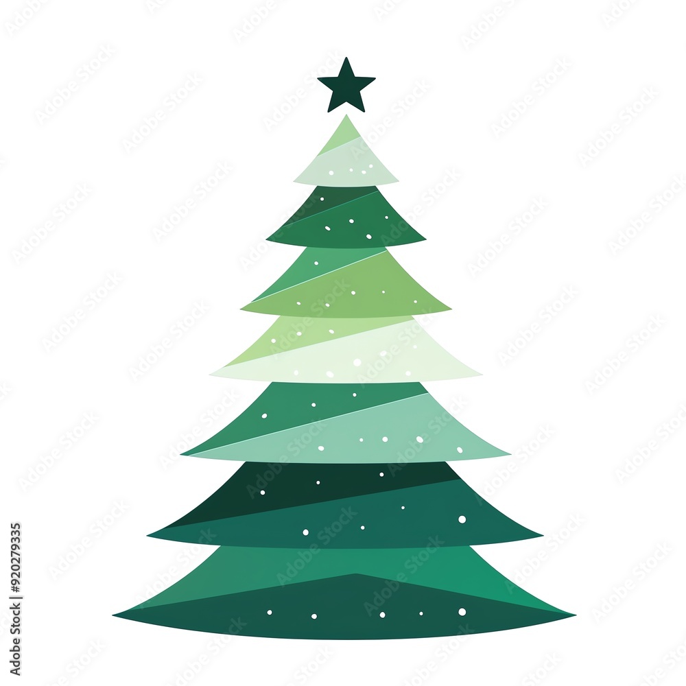 Geometric Christmas tree design in shades of green with star on top. Simple, minimalist holiday illustration for festive decorations and cards. Geometric Christmas tree design in shades of green with star on top. Simple, minimalist holiday illustration for festive decorations and cards.