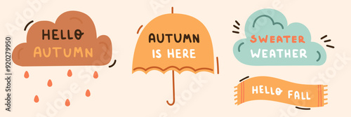 Autumn hand drawn lettering vector set