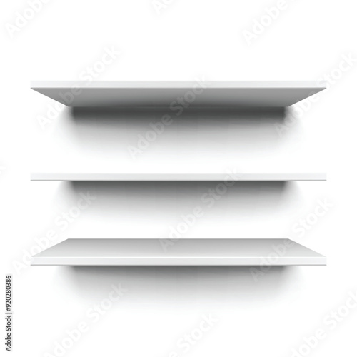 Three white floating shelves in a minimalistic, clean. Vector