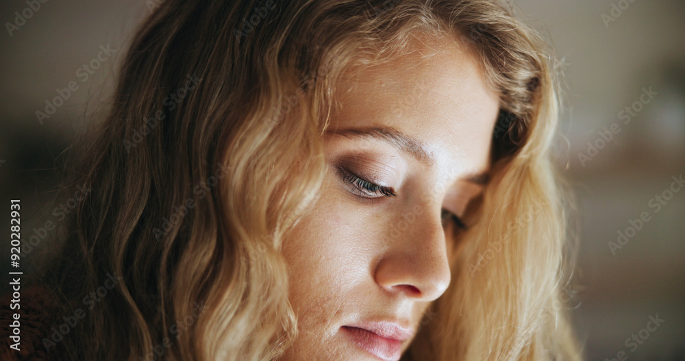 Frustrated woman, face and stress with regret for bad news, abuse or tough time at home. Closeup of disappointed or young female person in depression or neglect from mistake, fail or issues at house Frustrated woman, face and stress with regret for bad news, abuse or tough time at home. Closeup of disappointed or young female person in depression or neglect from mistake, fail or issues at house