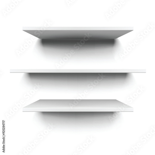 Three white floating shelves in a minimalistic, clean. Vector