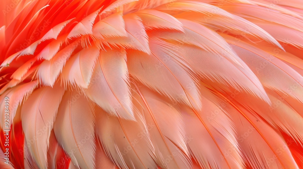 Fototapeta premium The vibrant feathers of a flamingo glisten under the sun, showcasing stunning shades of orange and pink