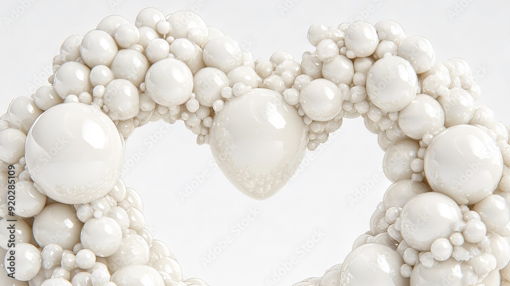 A heart-shaped wreath made of balloons on a white background, with a white wall in the background A heart-shaped wreath made of balloons on a white background, with a white wall in the background