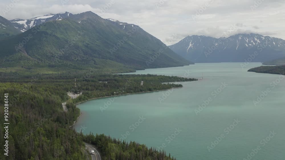 Aerial view of Kenai lake wilderness along Alaska Highway 1 on the Kenai peninsula nature area - 4K Drone Aerial view of Kenai lake wilderness along Alaska Highway 1 on the Kenai peninsula nature area - 4K Drone