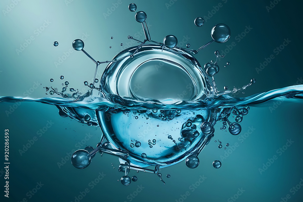 Fototapeta premium A captivating illustration of a hydro essence water molecule, depicted as a vibrant liquid splash bubble. Generative AI