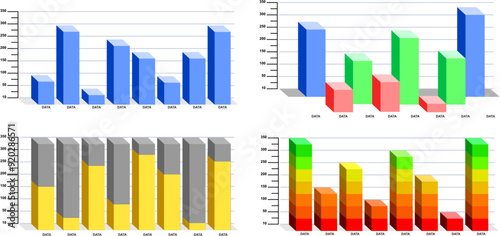 block bar 3d infographics collection Charts ,corporate report ,data presentation graphic UI, UX, KIT elements. annual statistics.