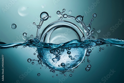 A captivating illustration of a hydro essence water molecule, depicted as a vibrant liquid splash bubble. Generative AI